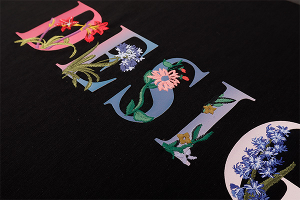 3D Floral Heat Transfer Labels Multi-Colour Raised Letters with Embroidery For Fashion Brands