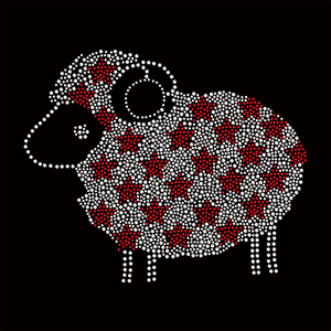 3D Multi-colour Sparkling Animal Sheep with Stars Hotfix Rhinestone Heat Transfer Iron-on Rhinestone for Bling Garments