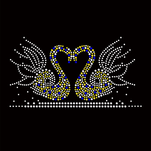 3D Multi-colour Sparkling Heart-shaped Swan Hotfix Rhinestone Heat Transfer Shiny Iron-on Rhinestone for Bling Garments