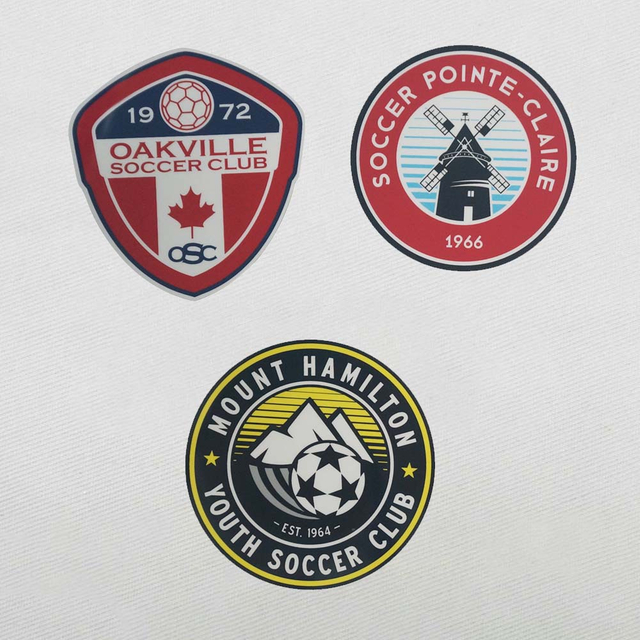2D Multi-colour Sports Logo Football Shield Soccer Labels Heat Transfer Printing for Teamwear Uniforms Sportswear