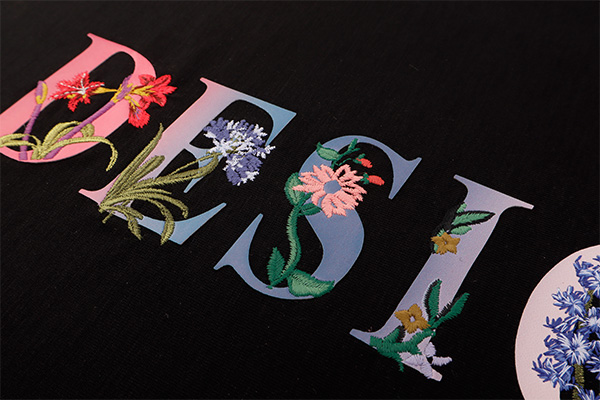 3D Floral Heat Transfer Labels Multi-Colour Raised Letters with Embroidery For Fashion Brands