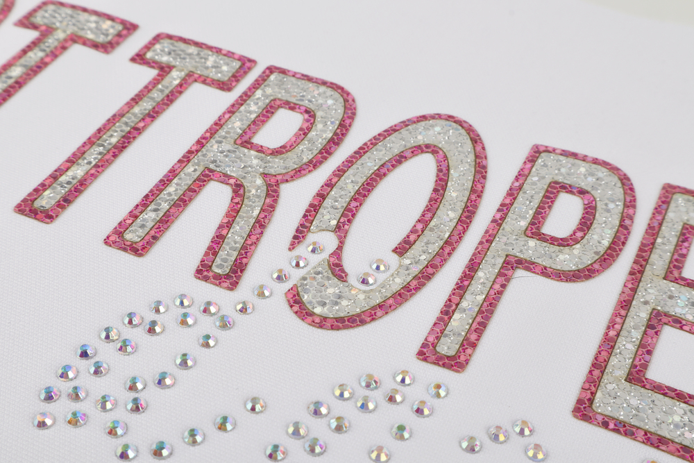 3D Fancy Sparkling Letter Heat Transfer Labels with Rhinestone and Glitter for Fashion Brands