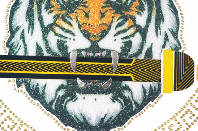 3D Creative Sparkling Animal Tiger Heat Transfer with Embossed Letters And Rhinestone Letters For Fashion Brands