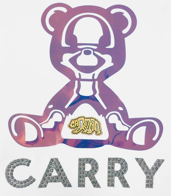 Cartoon Bear Iridescent Heat Transfer With Rhinestone Letters For Fashion Brands