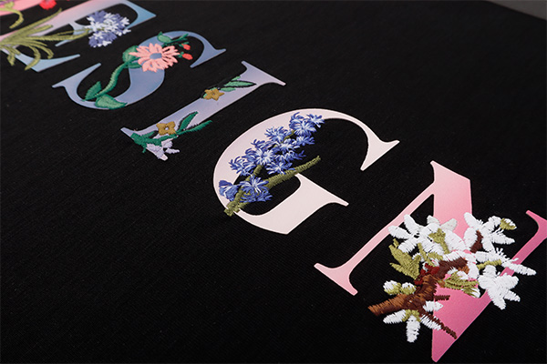 3D Floral Heat Transfer Labels Multi-Colour Raised Letters with Embroidery For Fashion Brands