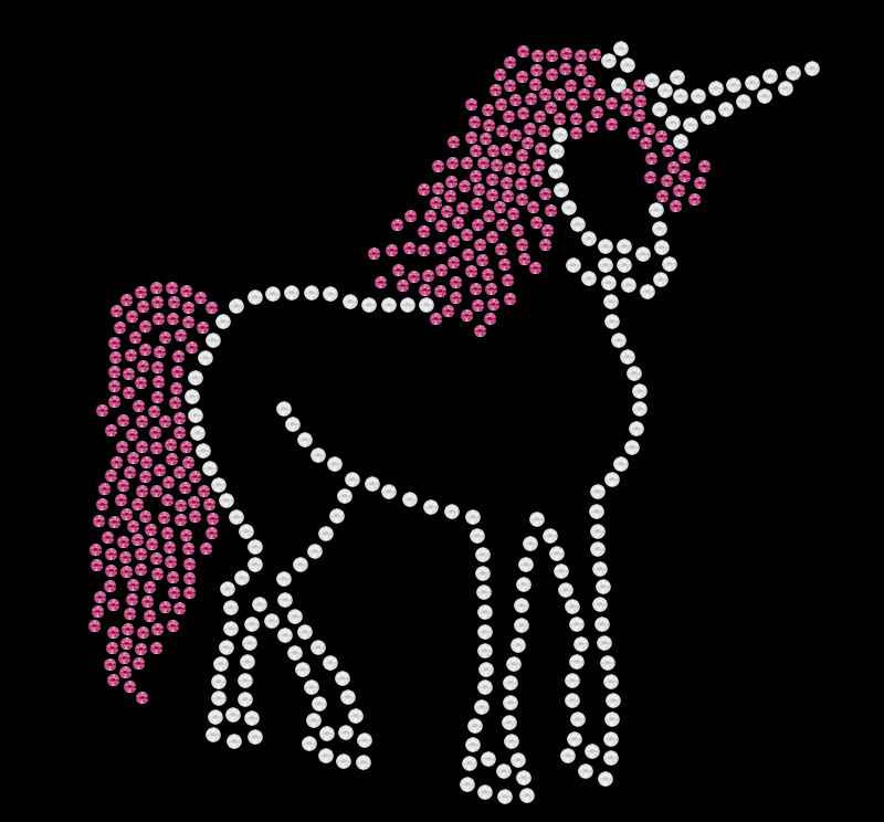 3D Sparkling Pink and White Unicorn Hotfix Rhinestone Heat Transfer Shiny Iron-on Rhinestone for Garments