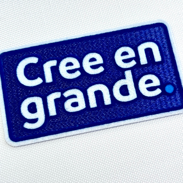 Blue And White Text-only Flock And Tatami Fabric Badge