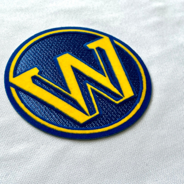 3D Circular Blue Yellow Letters Flock And Tatami Fabric Badges for Garments Sportswear Teamwear