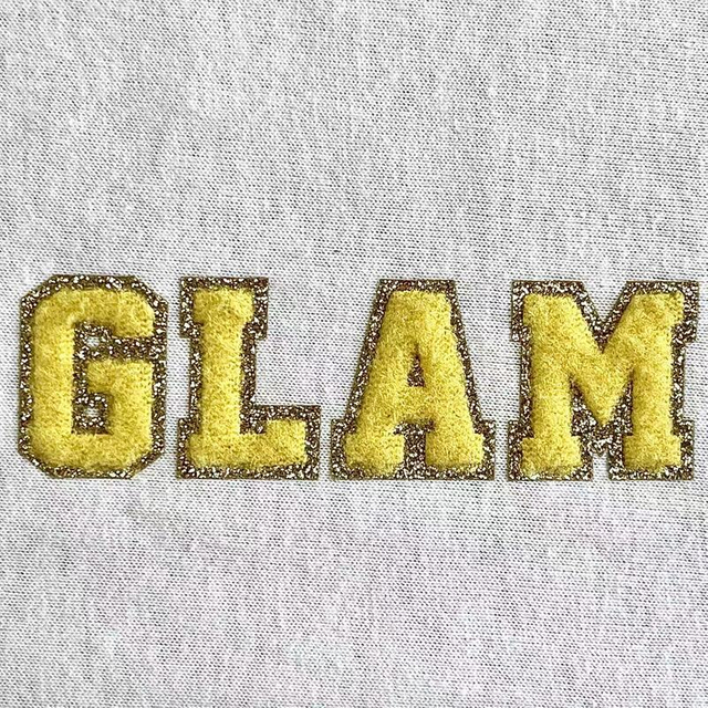 Custom Golden Glitter And Furry Fabric DIY Iron-on Stickers For DIY Garment Decoration