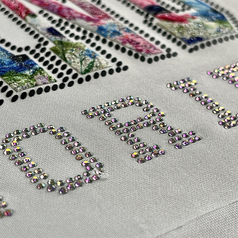 Full Colour Fabric Letter Design with Glitter and Rhinestone Heat Transfer