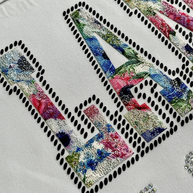 Full Colour Fabric Letter Design with Glitter and Rhinestone Heat Transfer