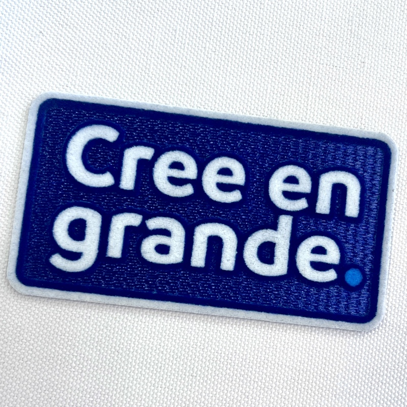Blue And White Text-only Flock And Tatami Fabric Badge