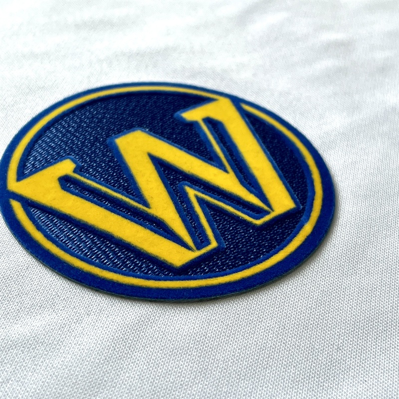 3D Circular Blue Yellow Letters Flock And Tatami Fabric Badges for Garments Sportswear Teamwear