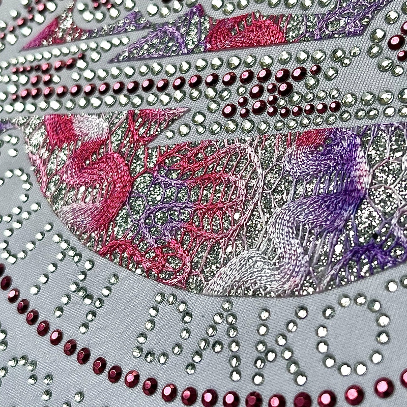 3D Lace Fabric Heat Transfer Stickers with Rhinestone And Glitter for Fashionwear
