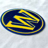 3D Circular Blue Yellow Letters Flock And Tatami Fabric Badges for Garments Sportswear Teamwear