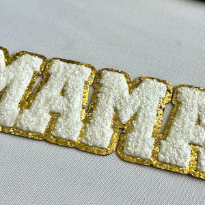 Glitter Piped White Letters Embroidery Patch for Jeans Decoration