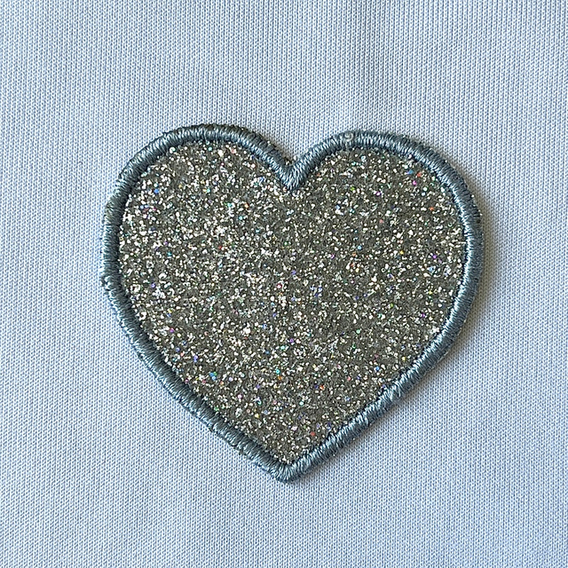 Grey Glitter Heart Pattern Embroidery Patch for Children's Clothing