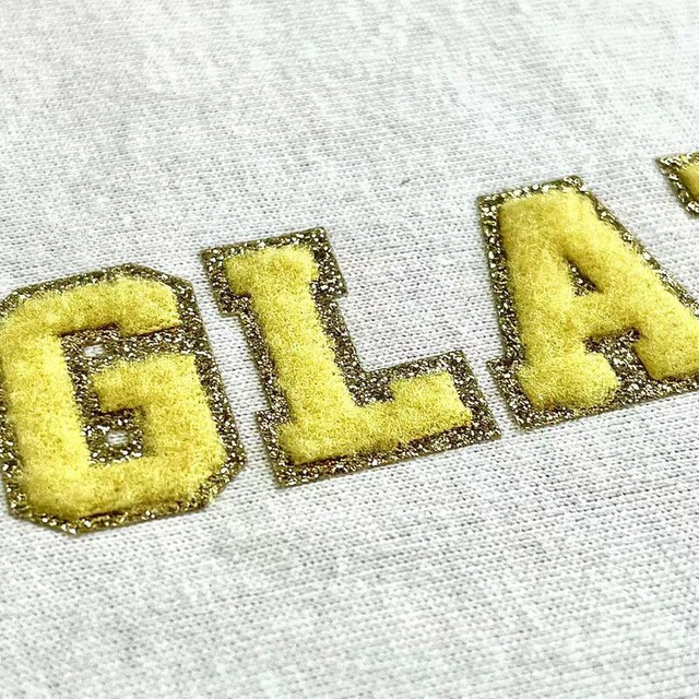 Custom Golden Glitter And Furry Fabric DIY Iron-on Stickers For DIY Garment Decoration