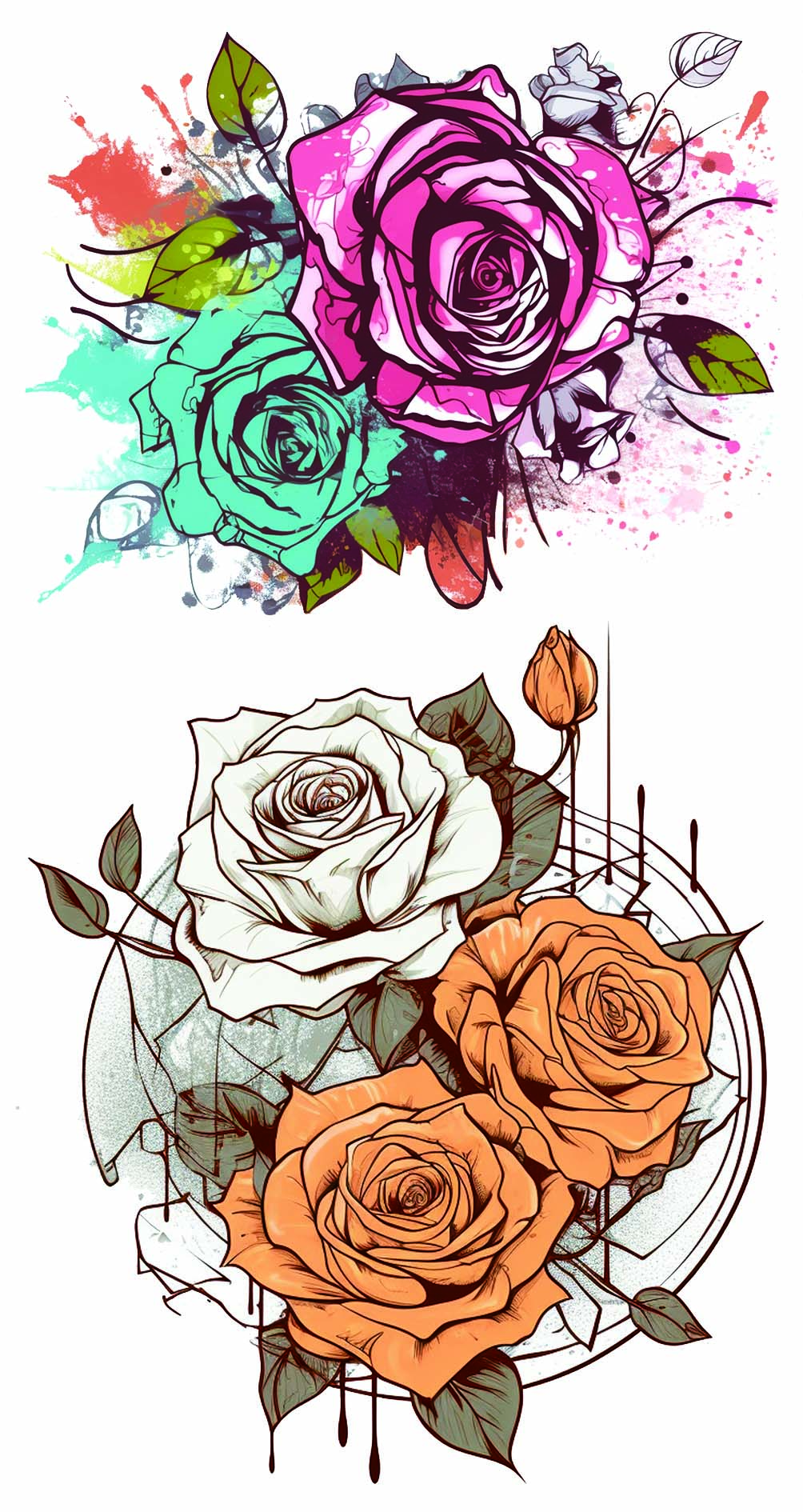 Custom Dark Pink Rose Tattoo Stickers Pattern Design