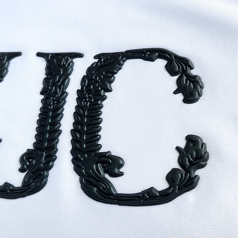 3D Black Floral-embossed Lettering Silicone Sew On Iron Patches for Garments