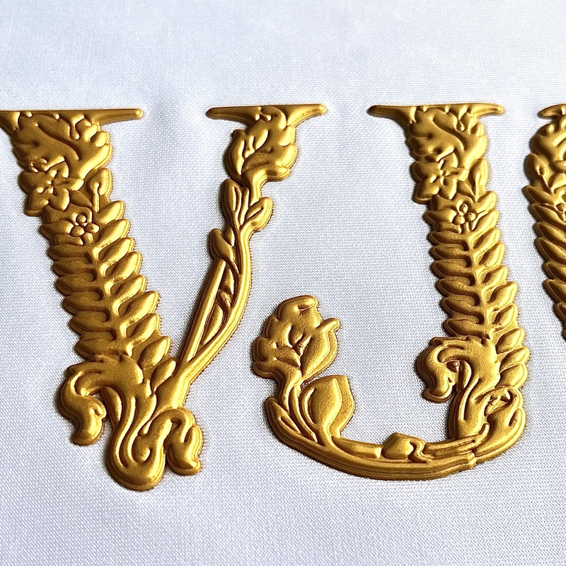 3D Gold Floral-embossed Lettering Silicone Sew On Iron Patches for Apparel