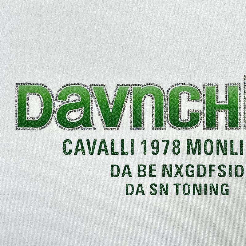 3D Green Fabric Heat Transfer Stickers with Rhinestone and Glitter for Fashionwear