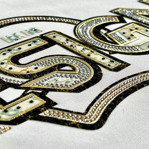 3D Custom Embossed Multi-layers Flock and Rhinestones Heat Transfer for Fashionwear