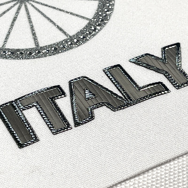 Shiny Glitter Silver Bicycle with Glossy Letter Patch Heat Transfer for Fashionwear 