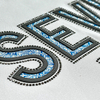 3D Blue Floral Embroidery Letters Heat Transfer with Textures for Fashion Brands