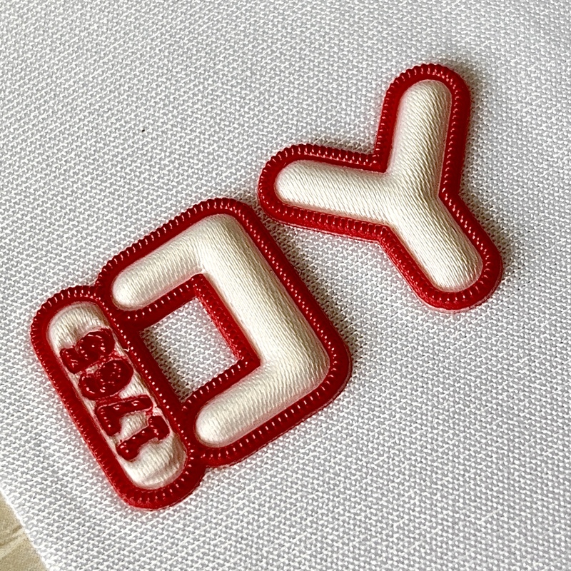 Red and White Textured Letter Logo Patch 