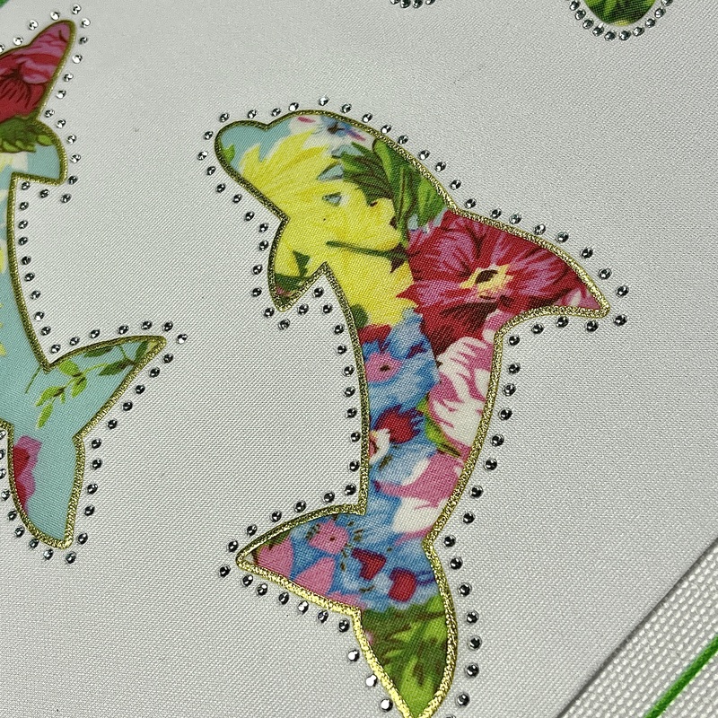 Multi-layer Flower And Shark Design Heat Transfer with Rhinestones