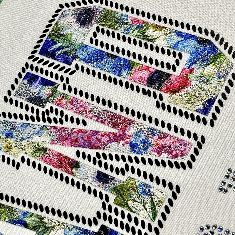 Full Colour Fabric Letter Design with Glitter and Rhinestone Heat Transfer