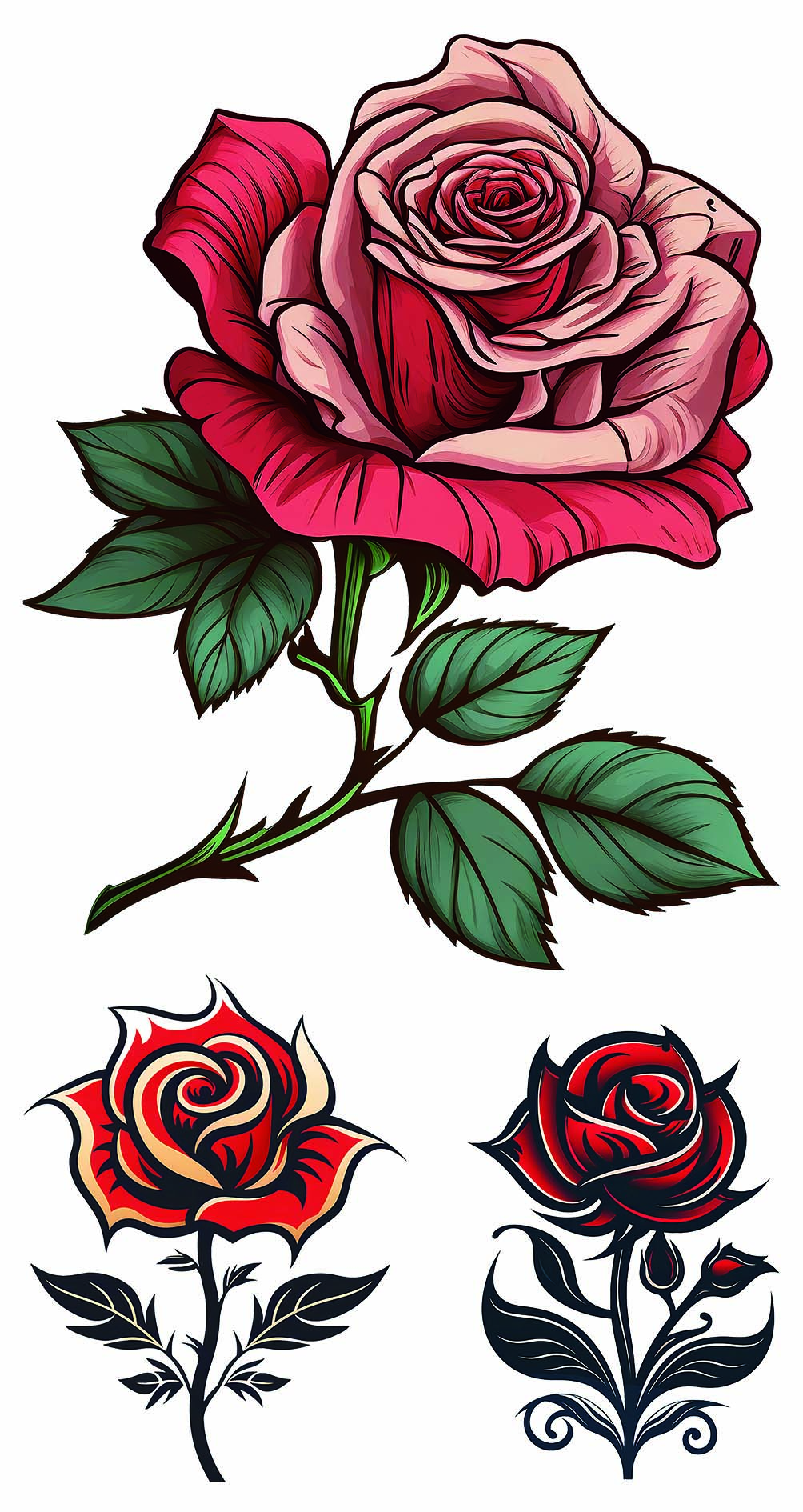 Custom Dark Pink Rose Tattoo Stickers Pattern Design