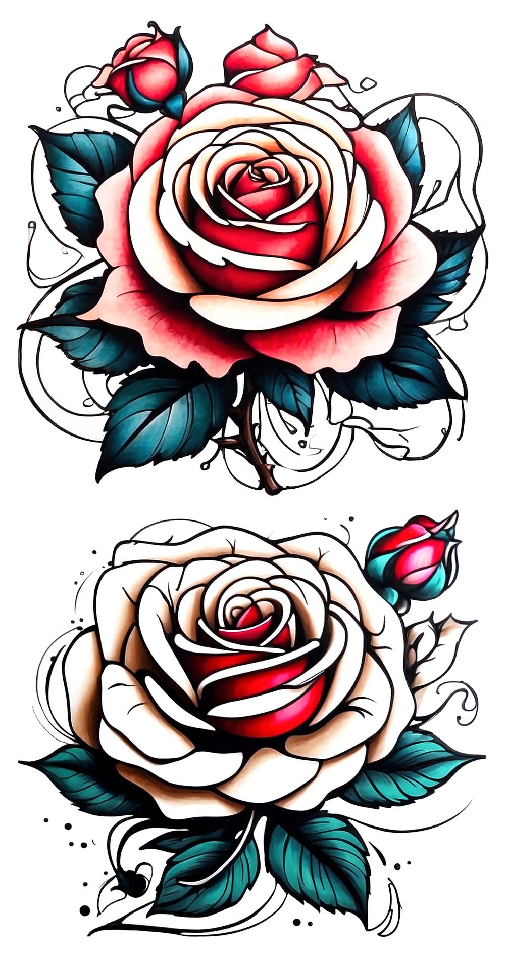 Custom Multicolor Red And White Rose Tattoo Stickers