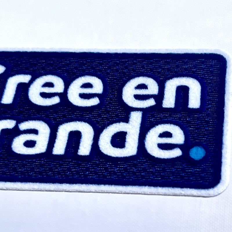 Blue And White Text-only Flock And Tatami Fabric Badge