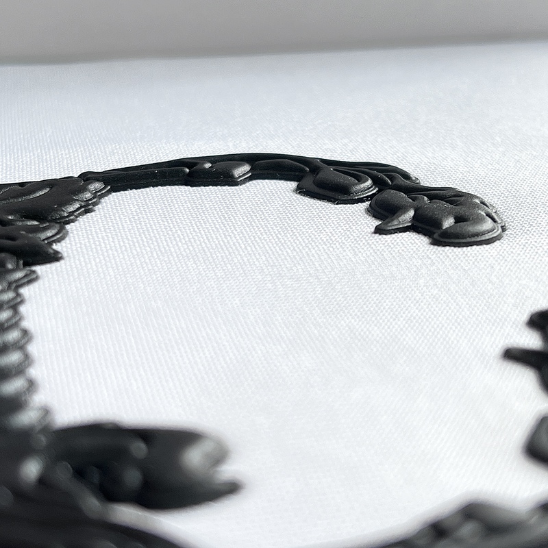 3D Black Floral-embossed Lettering Silicone Sew On Iron Patches for Garments