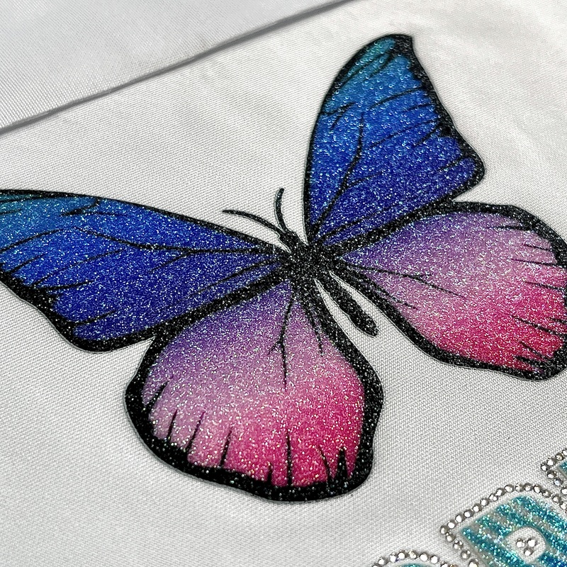 Shiny Glitter Butterfly with Gradient Colour Heat Transfer