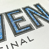 3D Blue Floral Embroidery Letters Heat Transfer with Textures for Fashion Brands