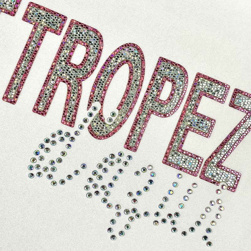 3D Fancy Sparkling Letter Heat Transfer Labels with Rhinestone and Glitter for Fashion Brands