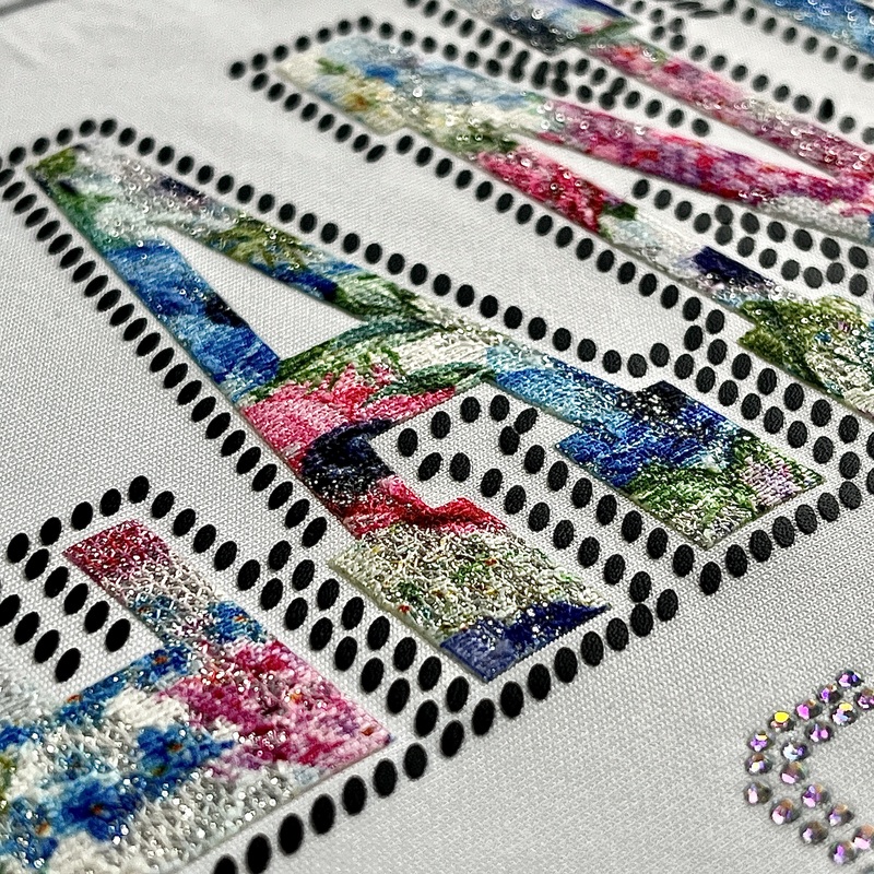 Full Colour Fabric Letter Design with Glitter and Rhinestone Heat Transfer
