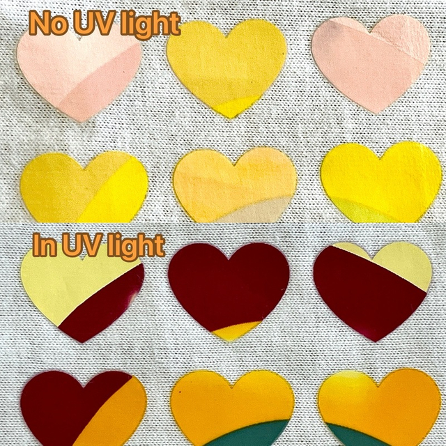 Heart Pattern UV Light Colour Changing Heat Transfers for Fashion Design