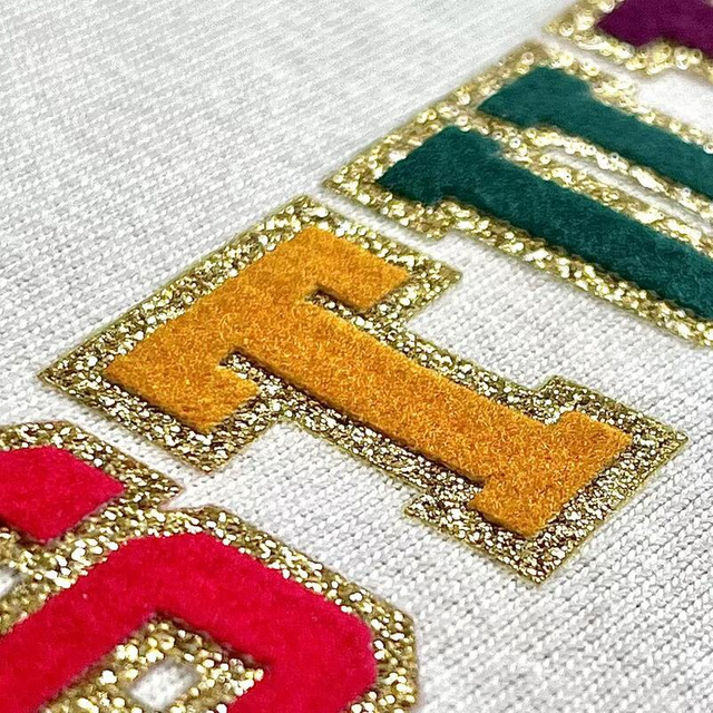 Custom Multi-color Glitter And Furry Fabric DIY Flock Iron-on Stickers For DIY Garment Decoration