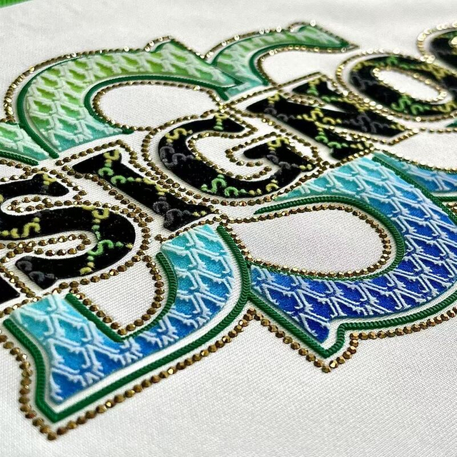 3D Custom Grandient Multi-layers Flock and Rhinestones Embossed Heat Transfer 