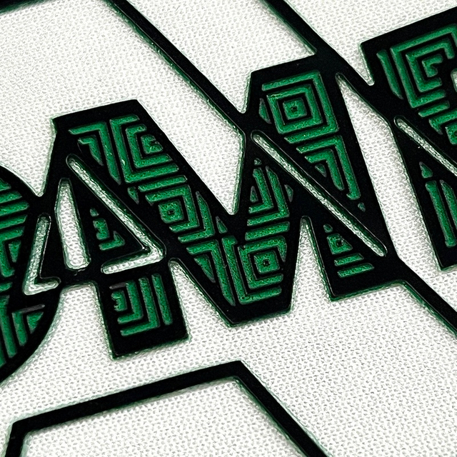 3D Green High-density Textured Letters Heat Transfer for Fashion Brands