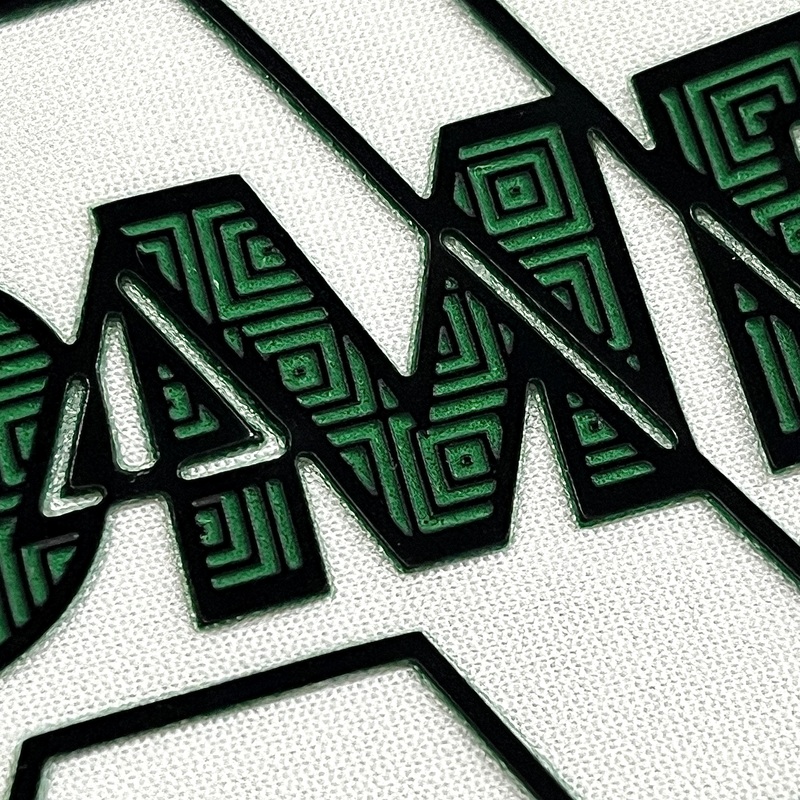 3D Green High-density Textured Letters Heat Transfer for Fashion Brands