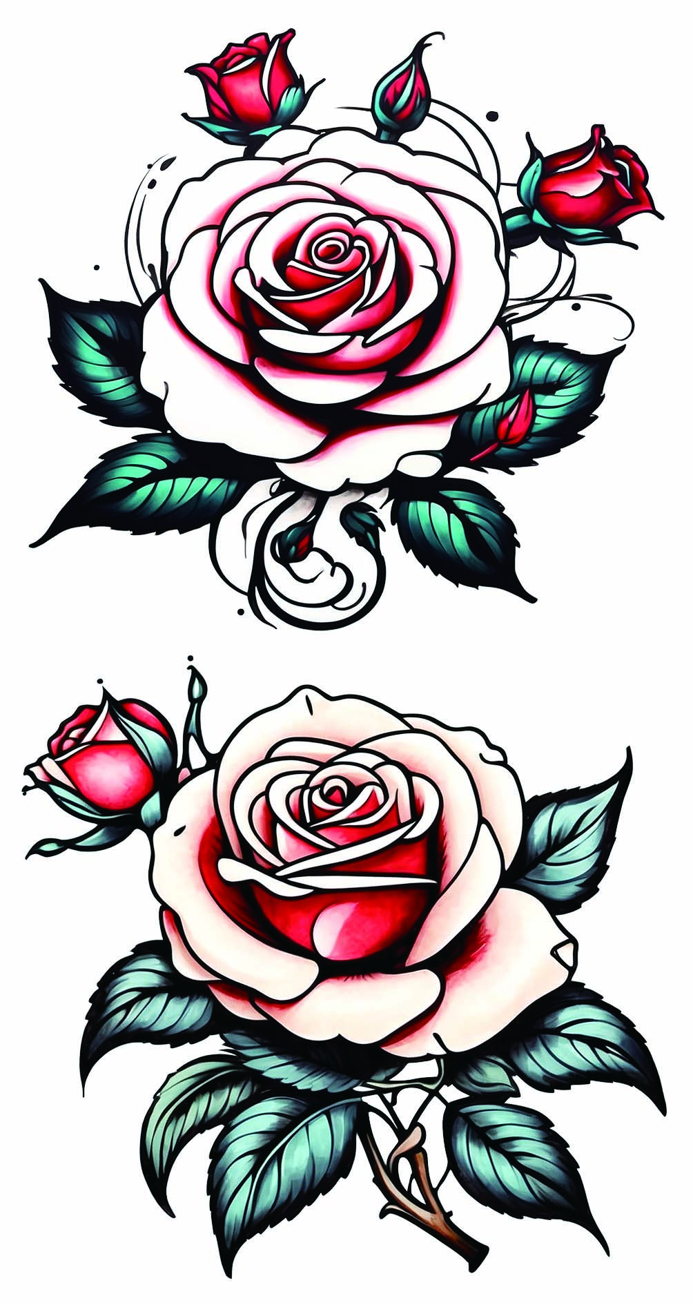 Custom Multicolor Red And White Rose Tattoo Stickers