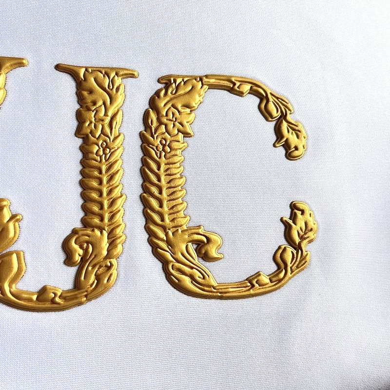 3D Gold Floral-embossed Lettering Silicone Sew On Iron Patches for Apparel