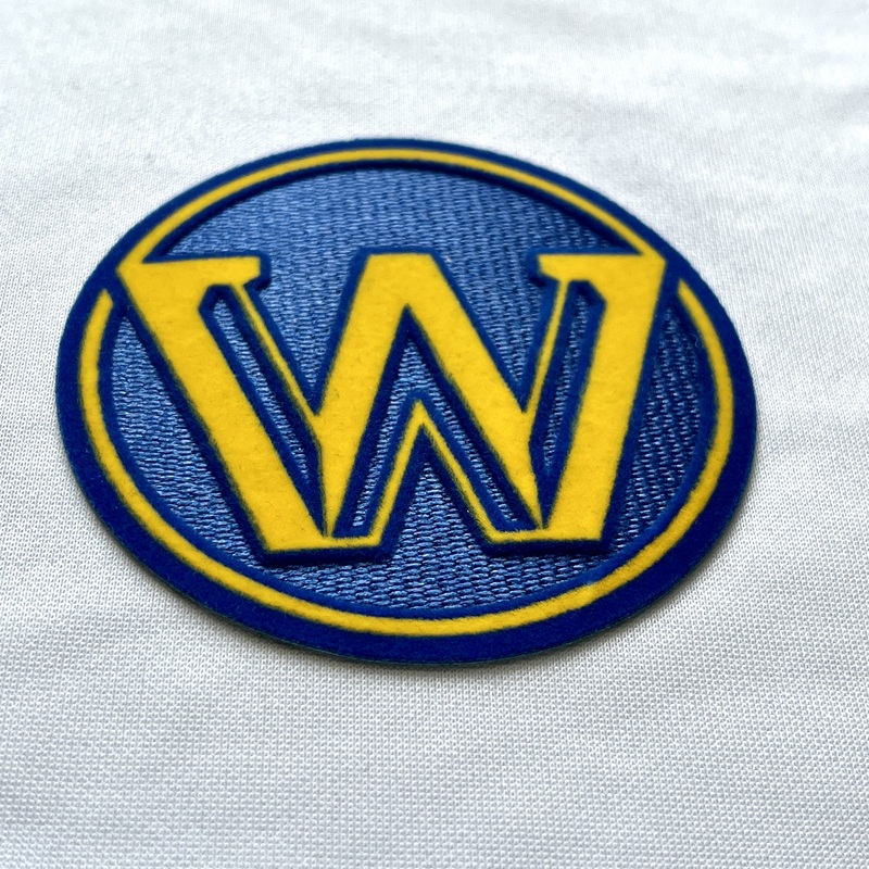 3D Circular Blue Yellow Letters Flock And Tatami Fabric Badges for Garments Sportswear Teamwear