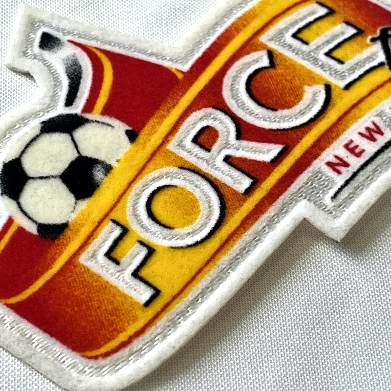 3D Red And Orange Gradient Flock And Tatami Fabric Sports Badges Iron On Sew On Club Patches for Garments Sportswear Teamwear