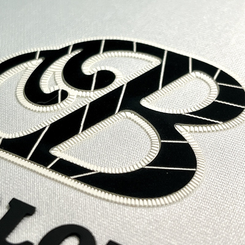 Black and White High Design Textured Heat Transfer Letter Logo Patch 